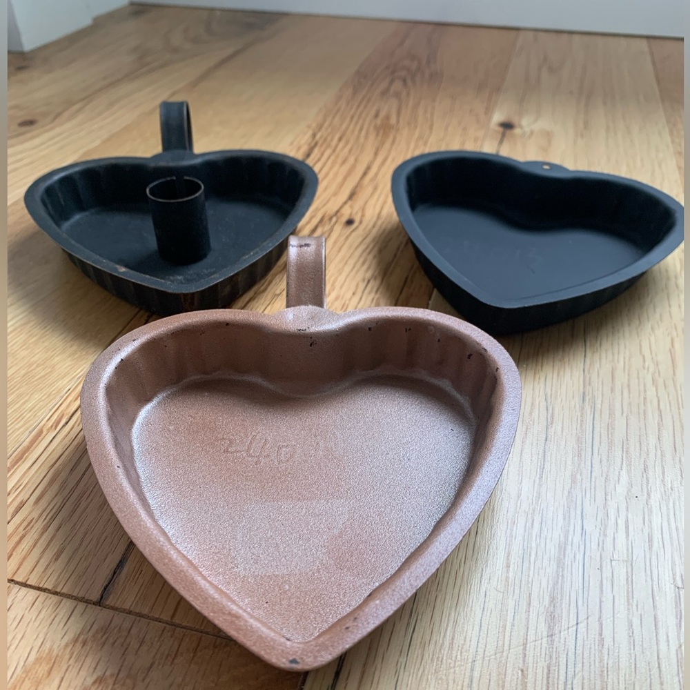 2 Black, 1 Brown Colonial Style Shallow Metal Dish Candle Tray Country Primitive